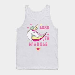 Born To Sparkle Groovy Unicorn With Stars and Heart Tank Top